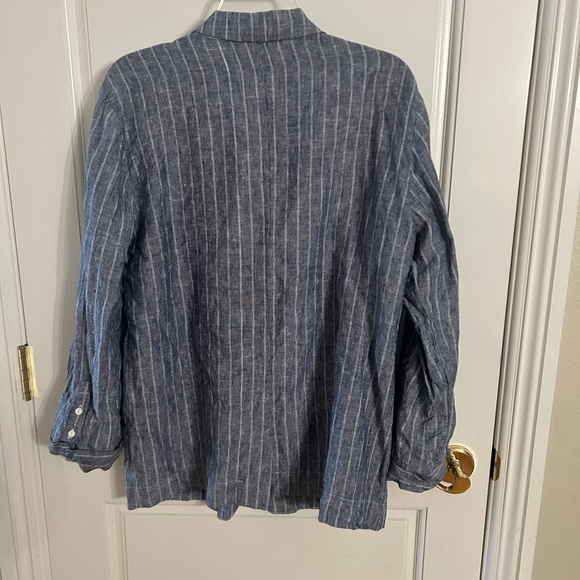 Gold Hawk Linen Blue and White Pinstriped Suit Blazer and Pants - Picture 5 of 10